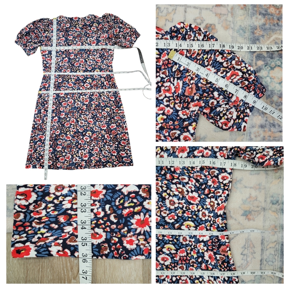 Boden V-neck Floral Mini Dress Cotton Short Puff Sleeves Blue Red Women’s 8L - Picture 15 of 17